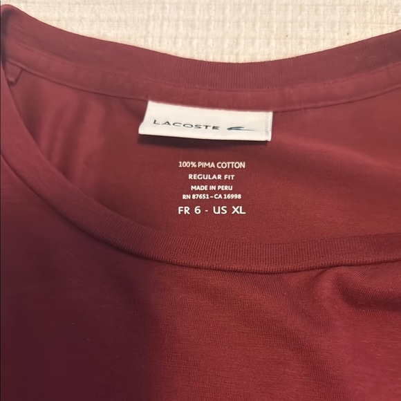Lacoste Red Short Sleeve Tee Classic Cotton - Picture 2 of 4